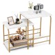 Faux marble nesting table in white with gold frame, featuring an open shelf for stylish storage in small spaces.